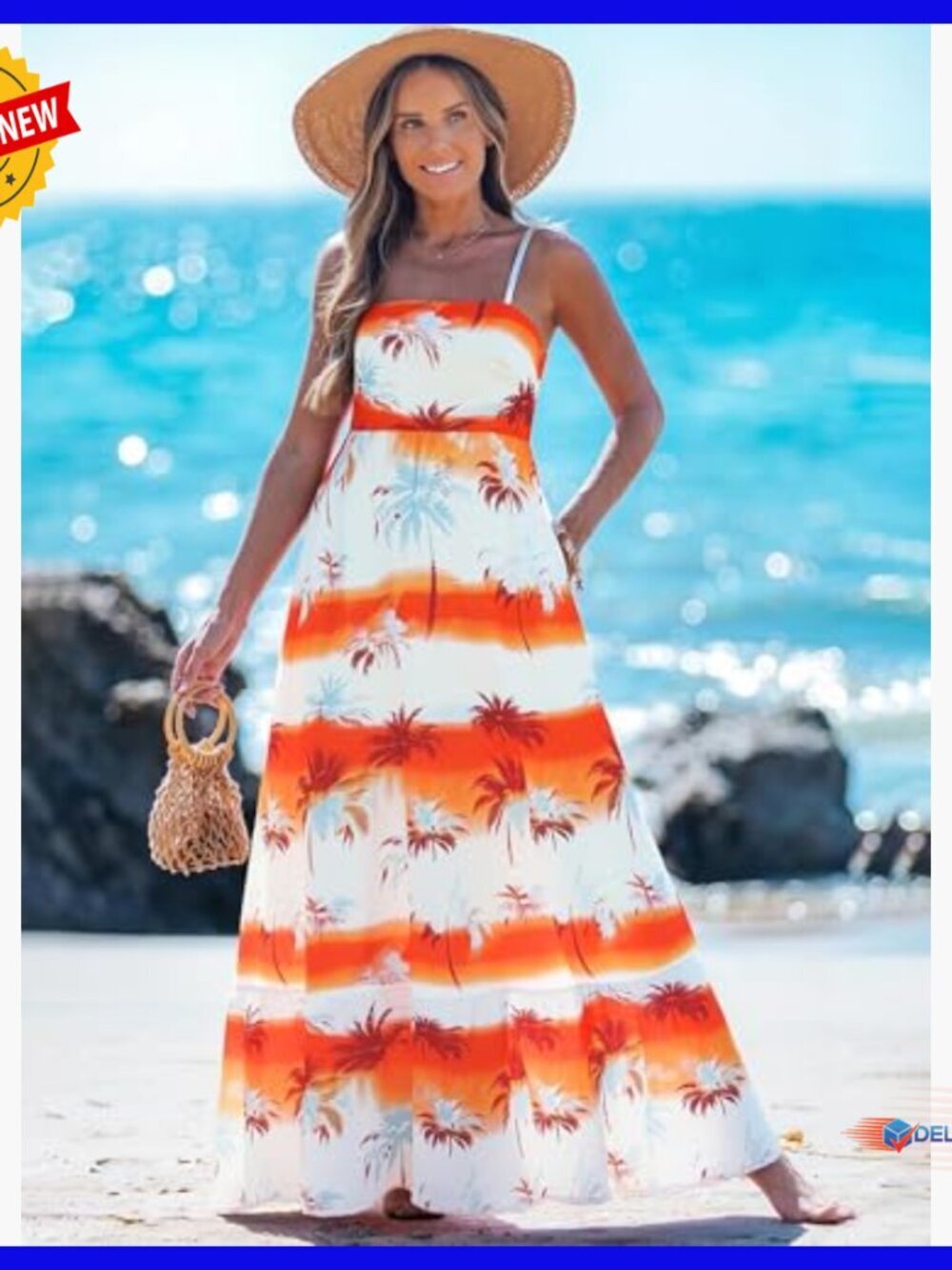 Spaghetti Strap Maxi Dress A-Line Flowy Summer Casual Beach - Picture 6 of 7